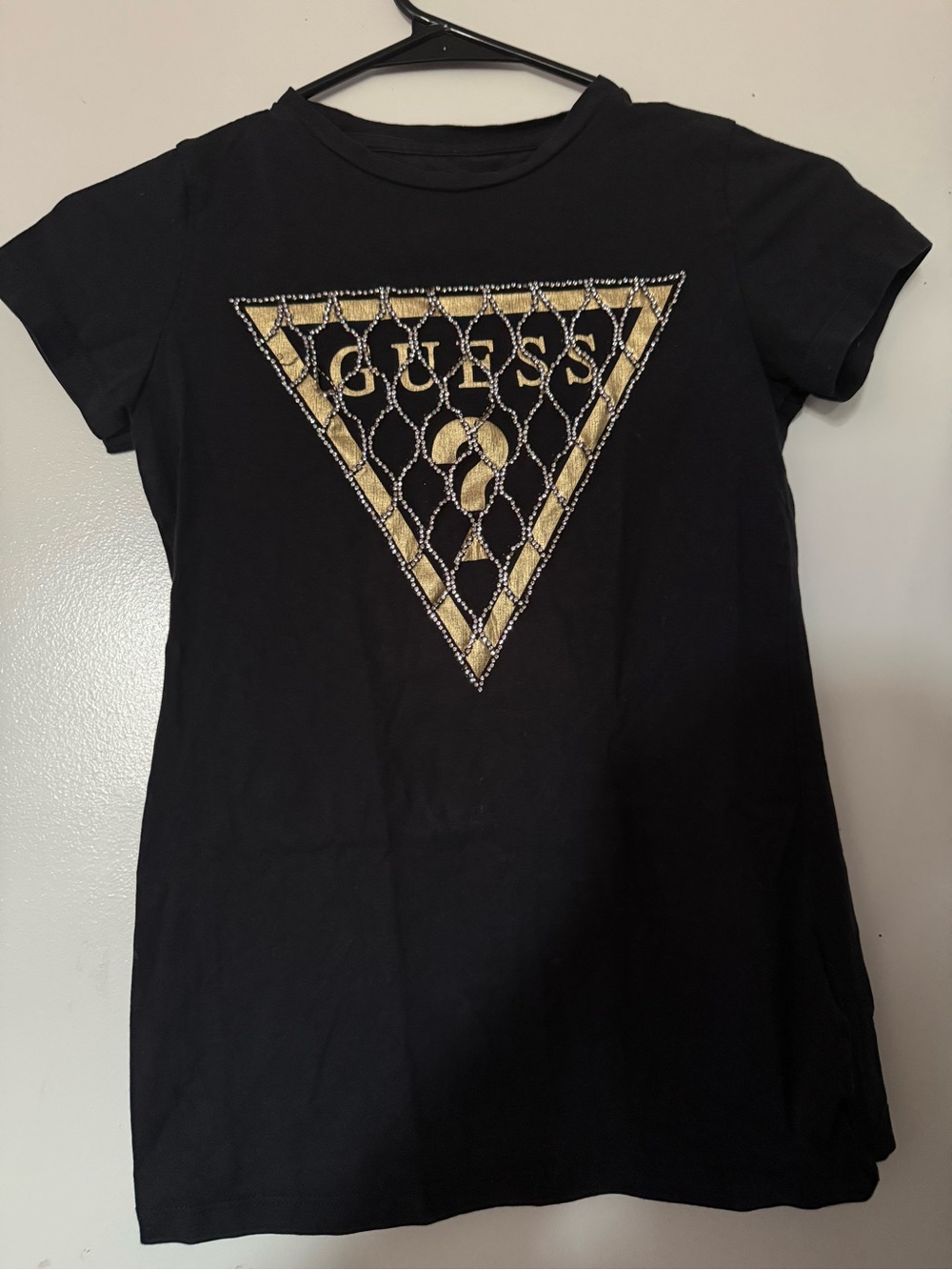 GUESS Kids Girls Black Rhinestone Logo T-Shirt Size 12